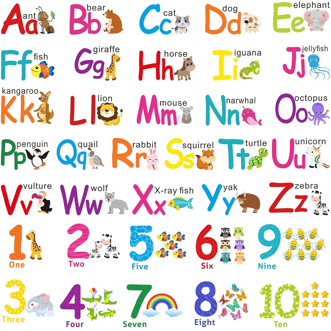 6 Sheets ABC Wall Decals Educational Large Alphabet Sticker (Assorted, Multicolor)